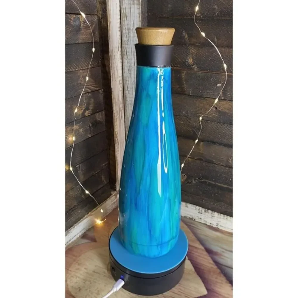 Large Upcycled Handmade Water Bottle Green Blue Woodgrain 11 in X 3in